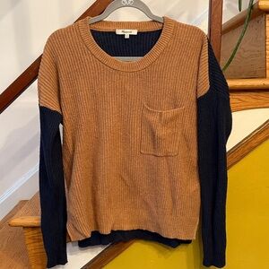 Madewell Tan and Navy Crew Neck Sweater